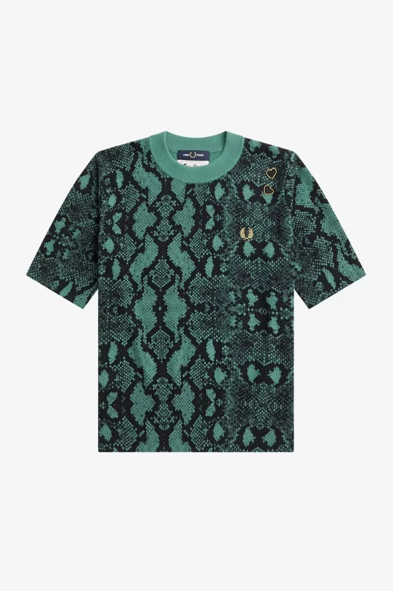 fred perry snake print womens jumper deep mint