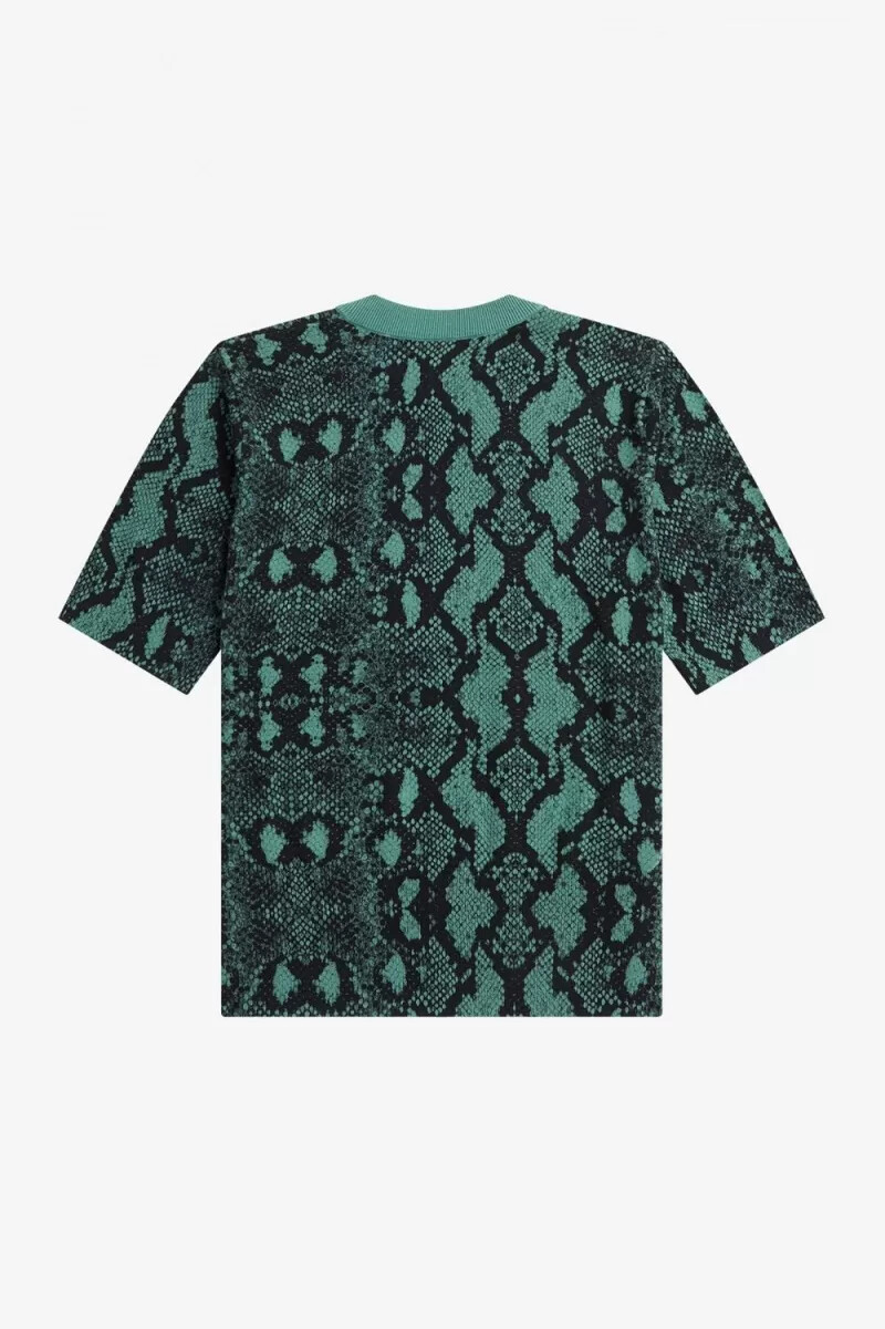 fred perry snake print womens jumper deep mint