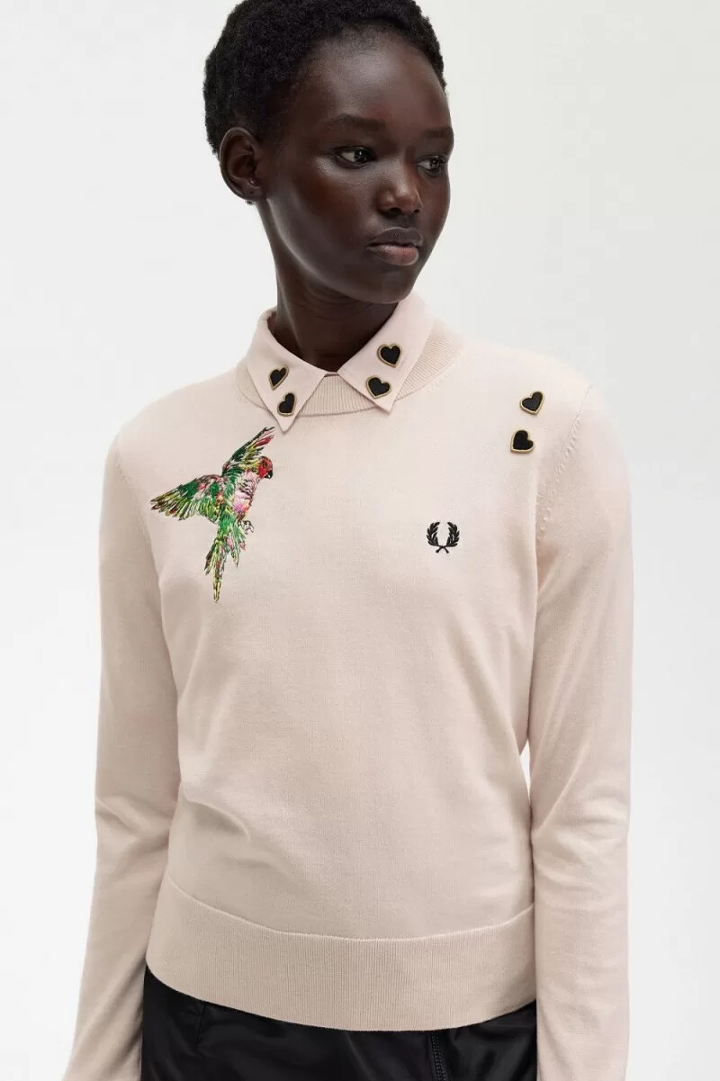 fred perry embroidered womens jumper milky pink
