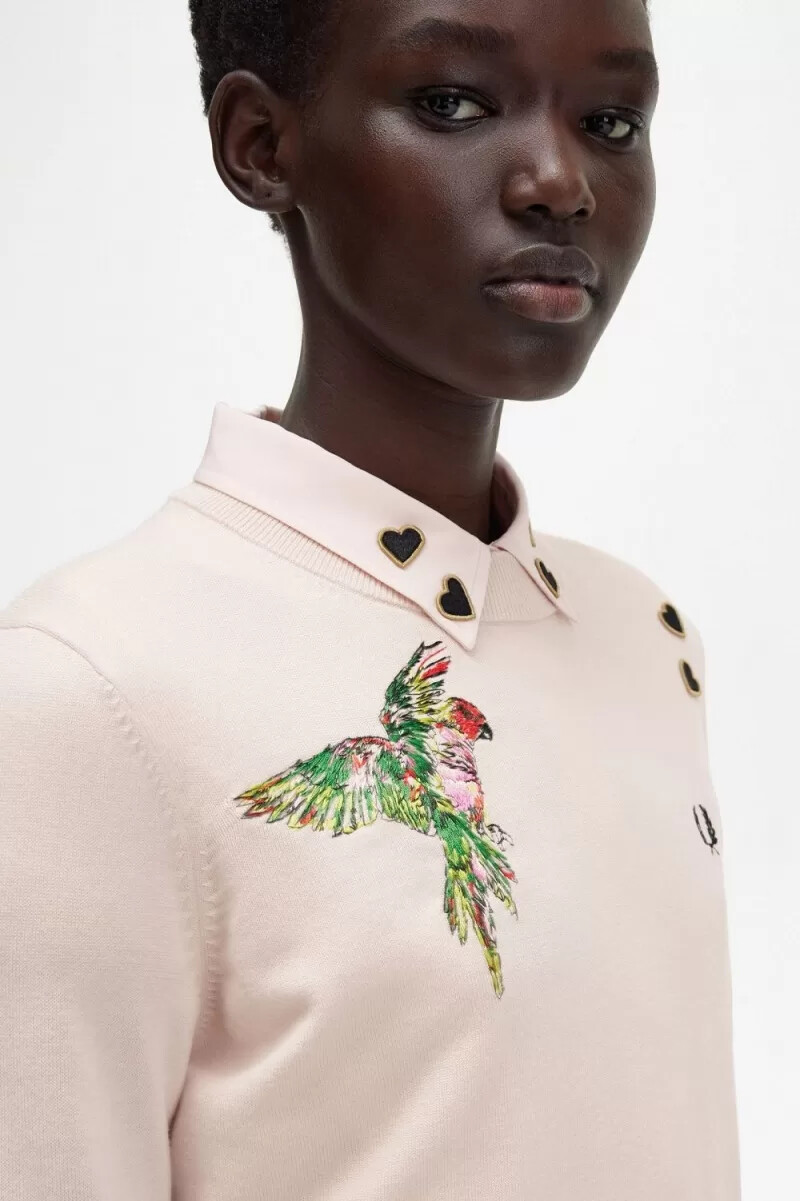 fred perry embroidered womens jumper milky pink