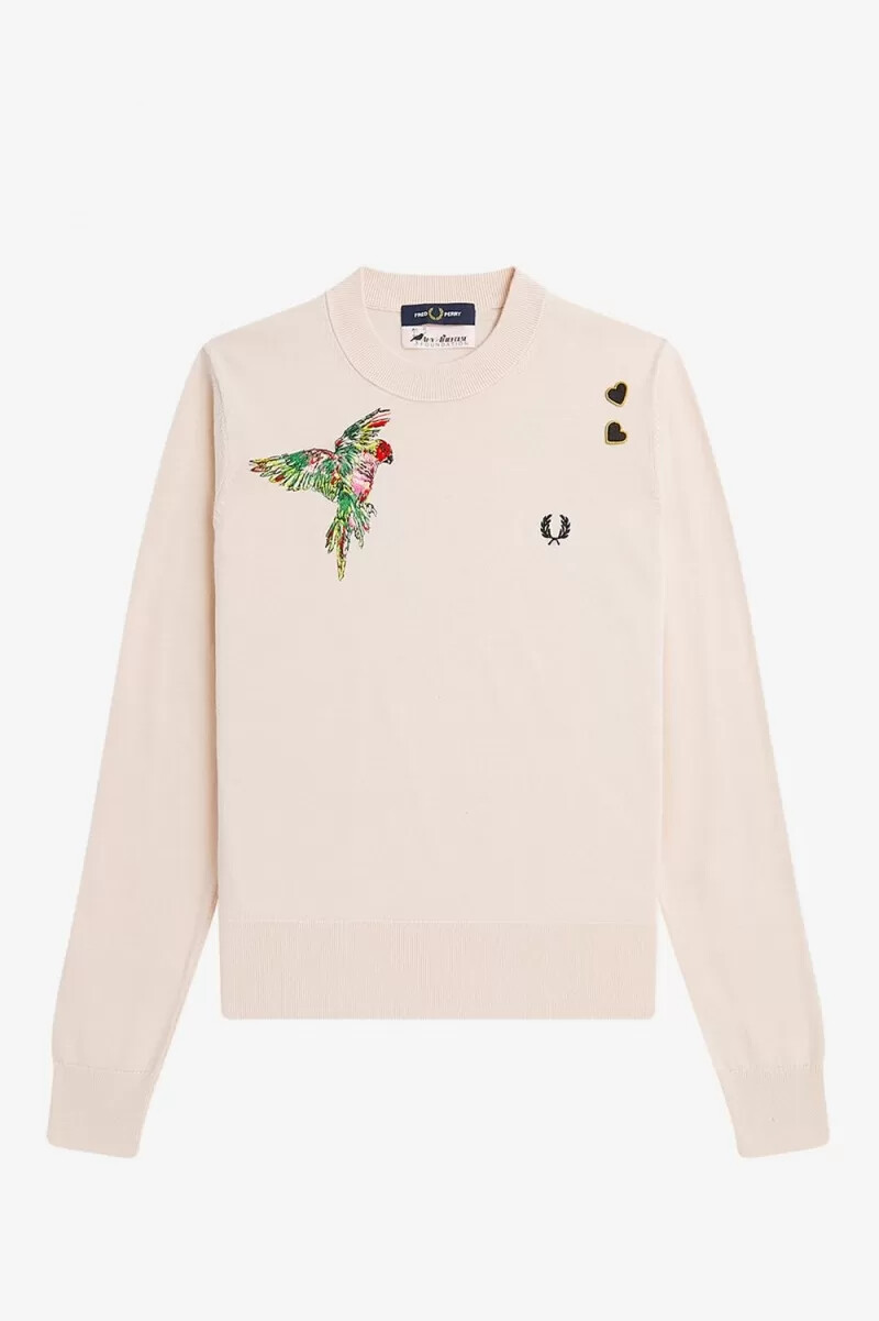 fred perry embroidered womens jumper milky pink