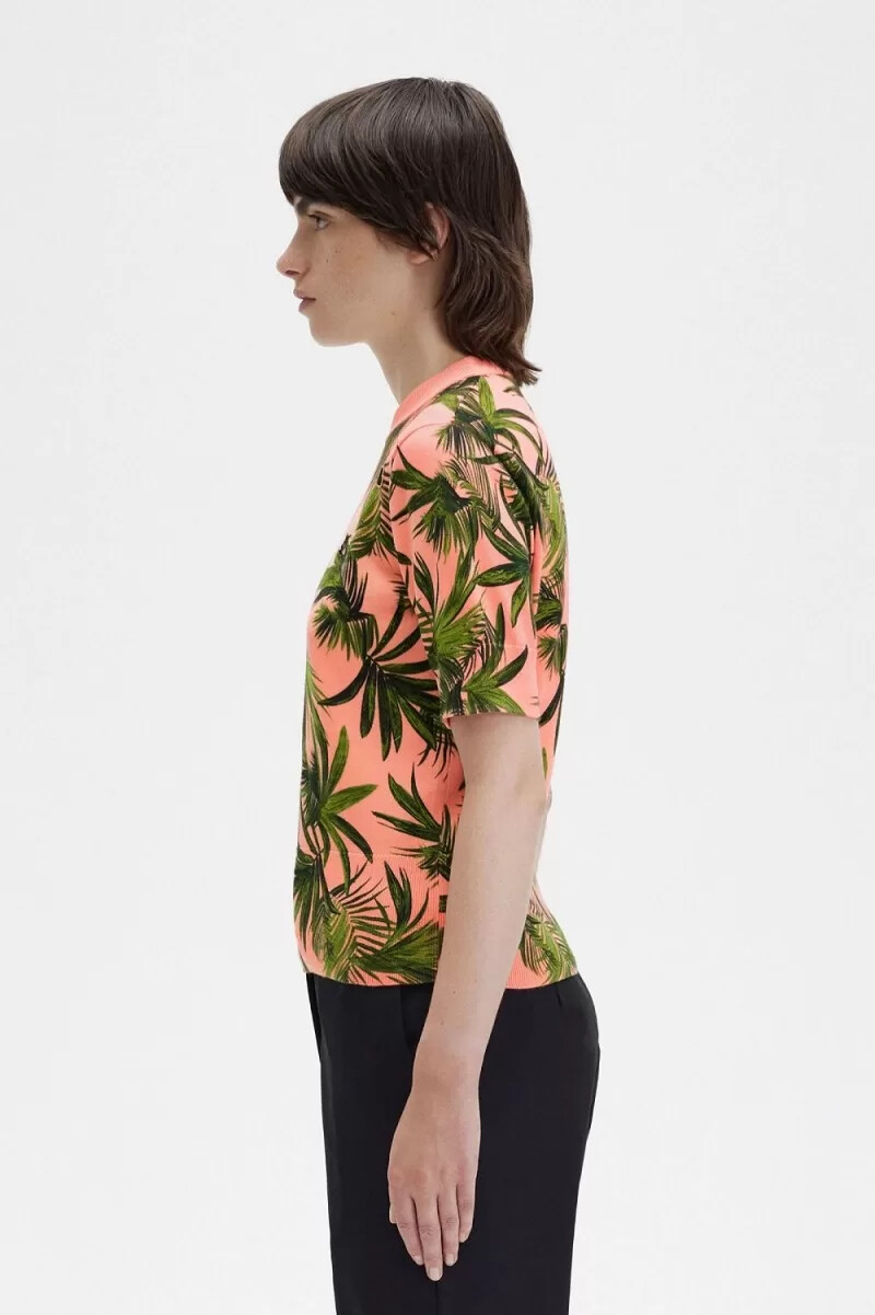 fred perry palm print womens jumper coral heat