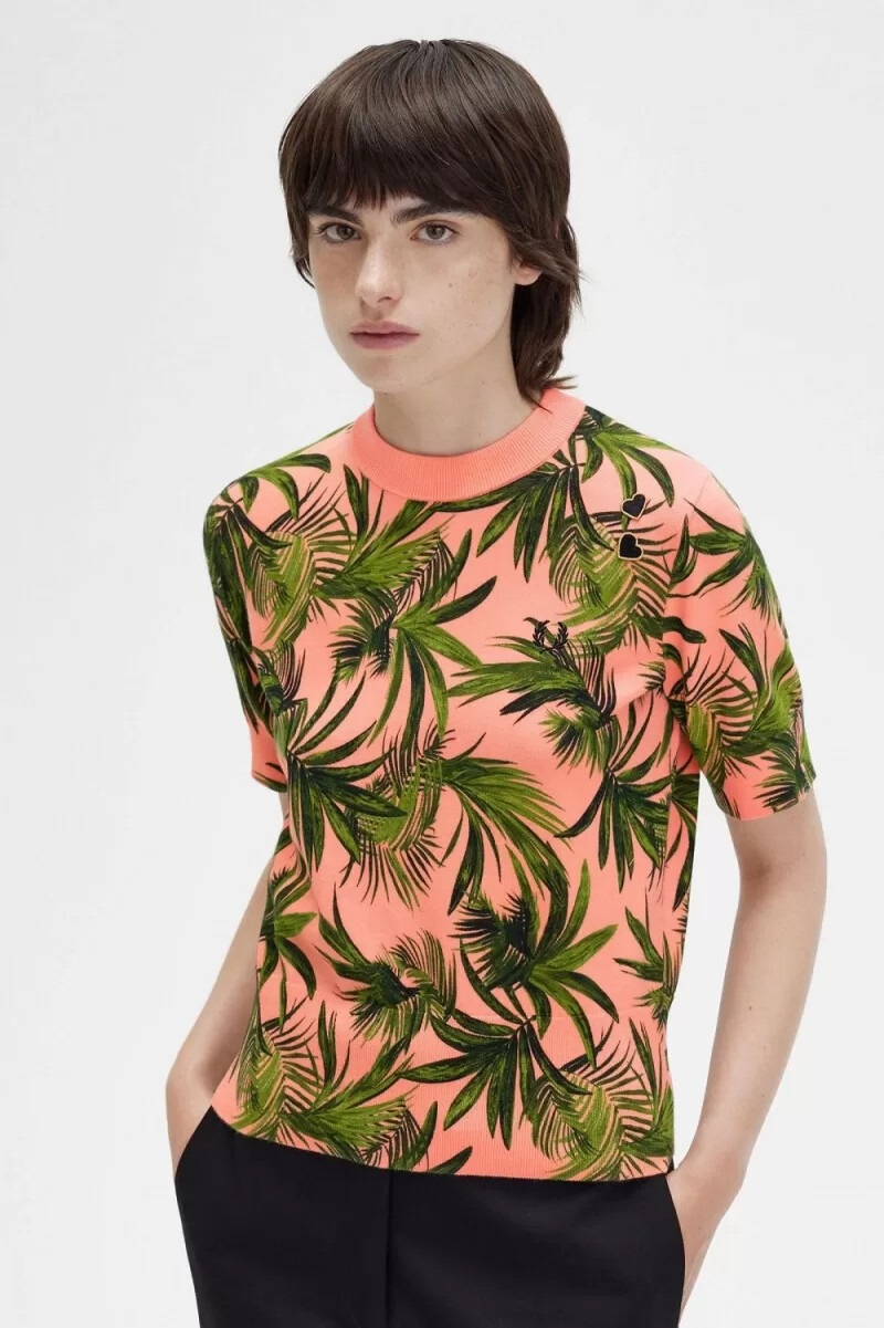 fred perry palm print womens jumper coral heat