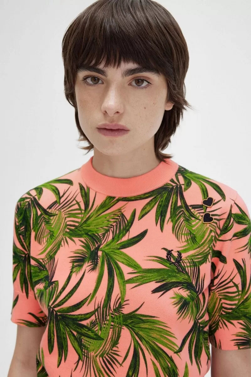 fred perry palm print womens jumper coral heat