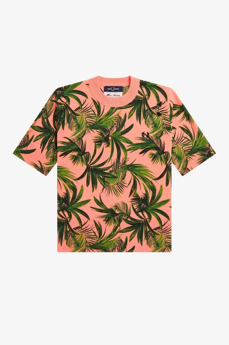 fred perry palm print womens jumper coral heat