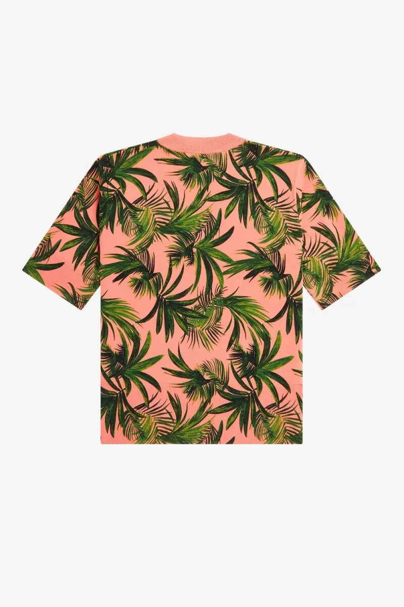fred perry palm print womens jumper coral heat