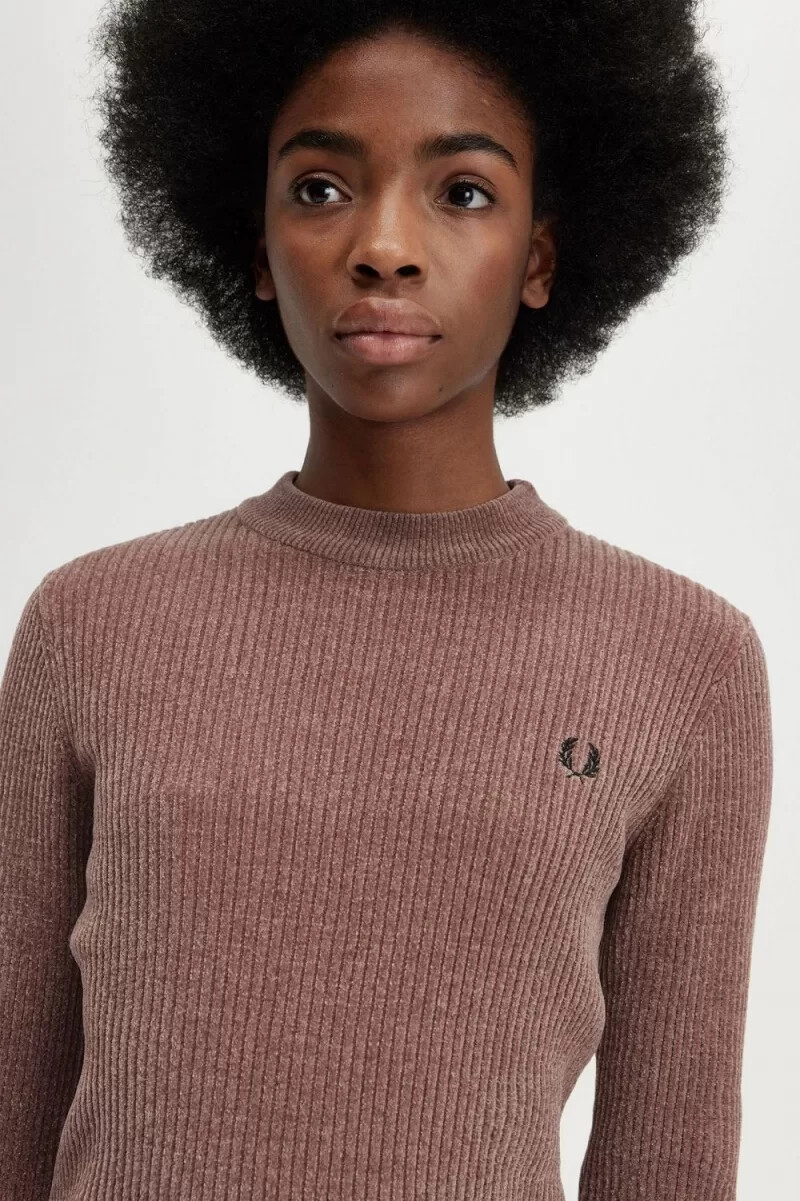 fred perry chenille rib womens jumper dark pink
