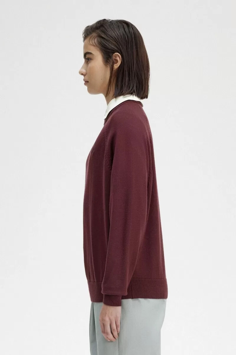 fred perry crew neck womens jumper oxblood