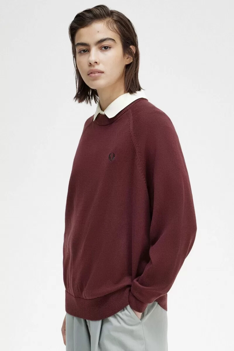 fred perry crew neck womens jumper oxblood