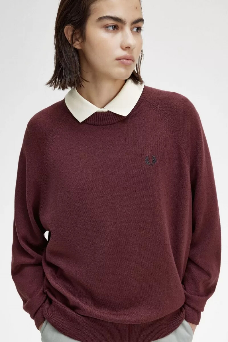 fred perry crew neck womens jumper oxblood