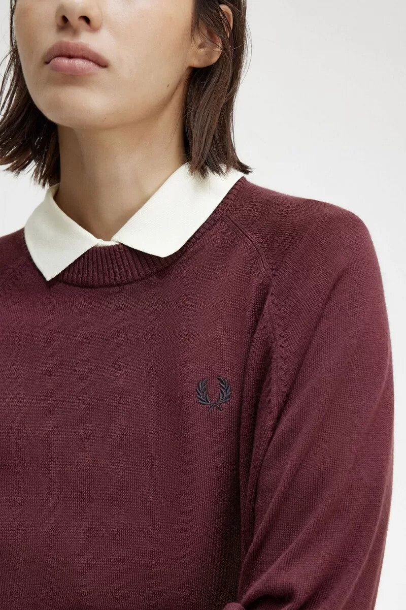 fred perry crew neck womens jumper oxblood