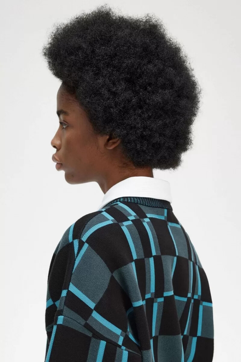 fred perry chequerboard womens jumper cyber blue