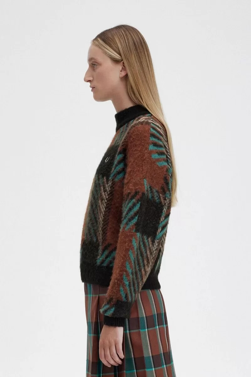 fred perry glitch tartan womens jumper whisky brown
