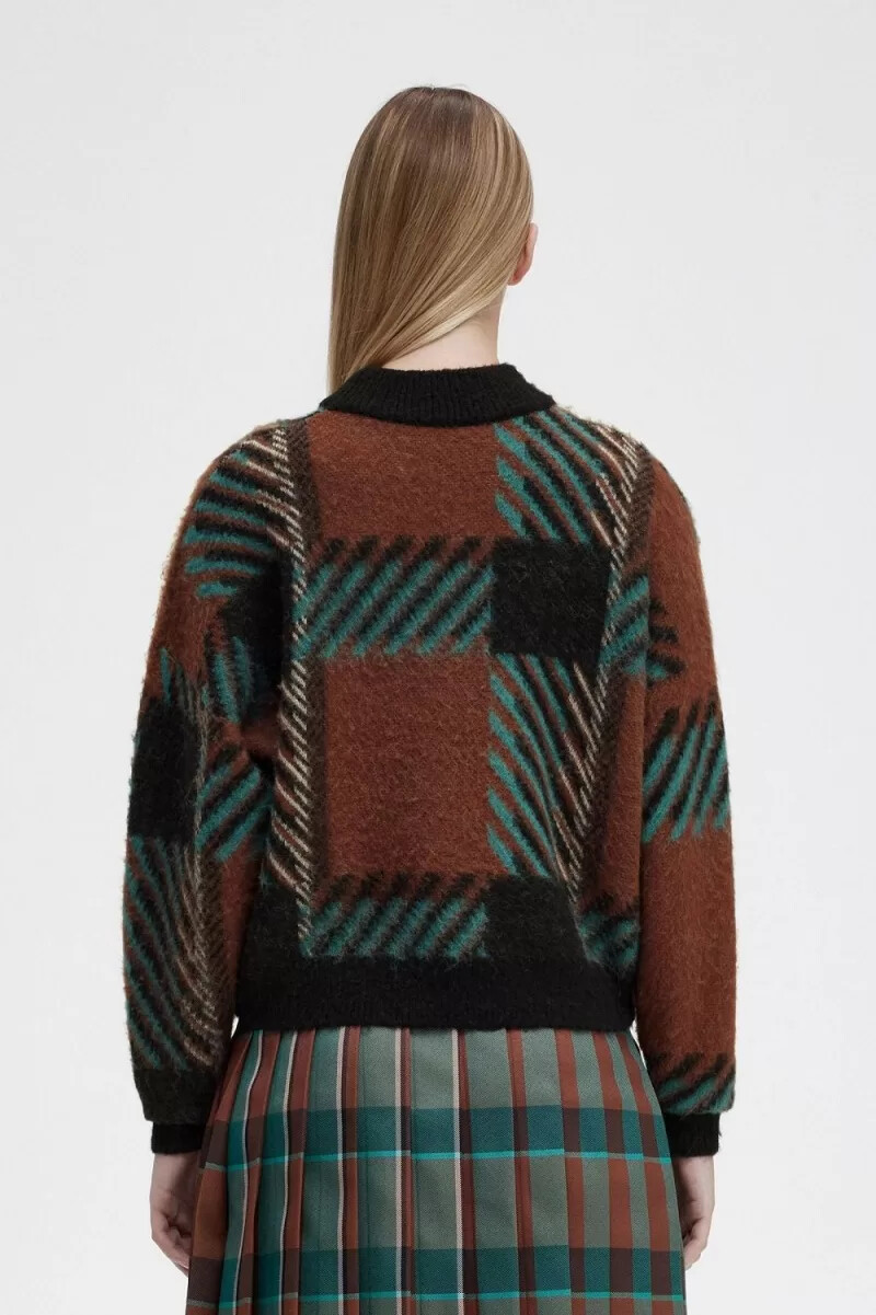 fred perry glitch tartan womens jumper whisky brown