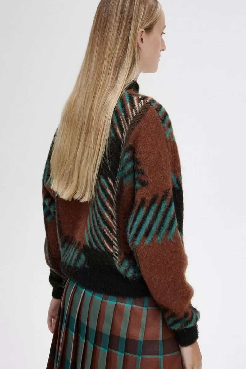 fred perry glitch tartan womens jumper whisky brown