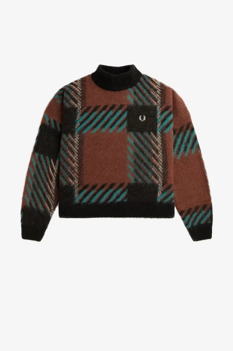fred perry glitch tartan womens jumper whisky brown