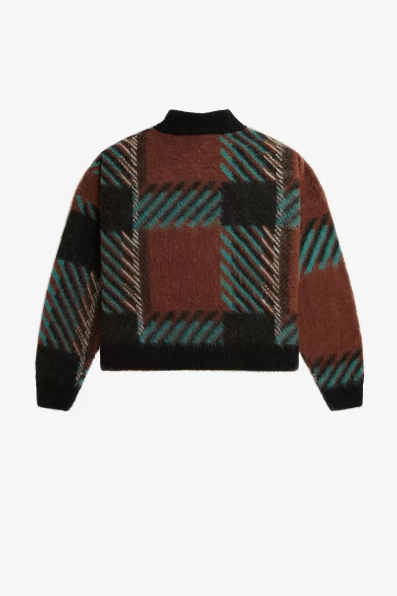 fred perry glitch tartan womens jumper whisky brown