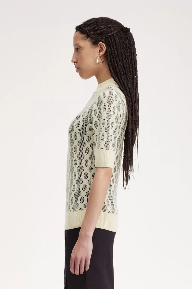 fred perry open-knit short sleeve womens jumper oatmeal
