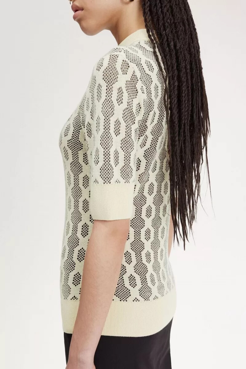 fred perry open-knit short sleeve womens jumper oatmeal