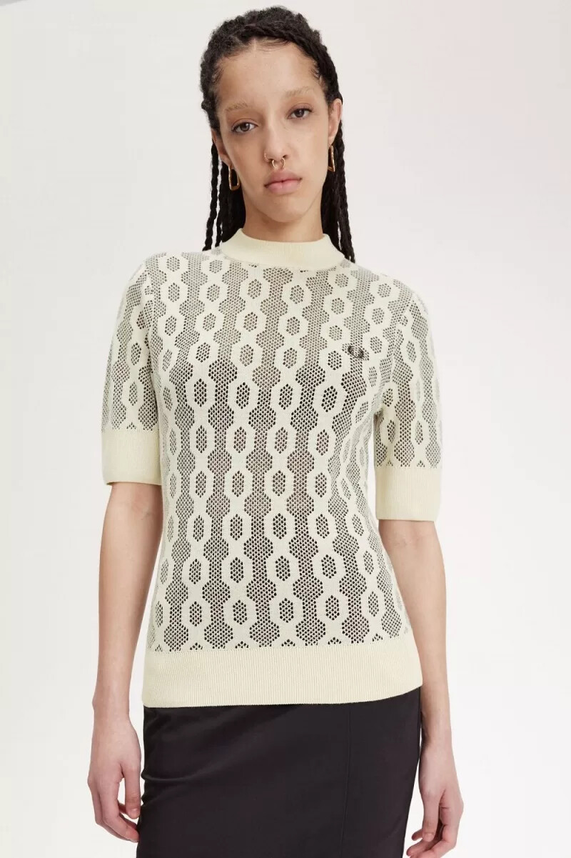 fred perry open-knit short sleeve womens jumper oatmeal