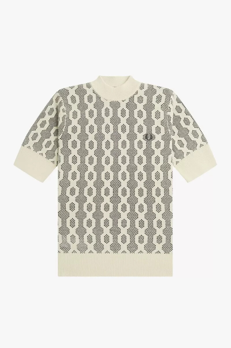 fred perry open-knit short sleeve womens jumper oatmeal
