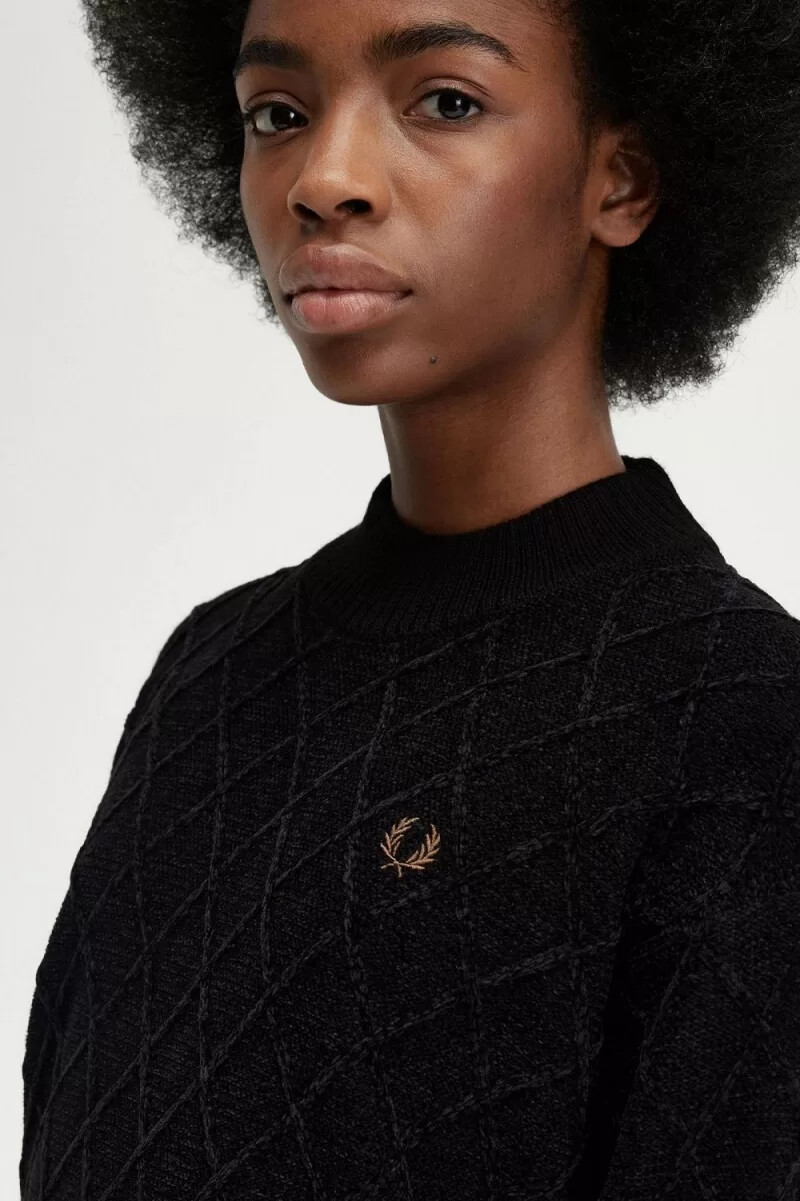fred perry chenille grid womens jumper black