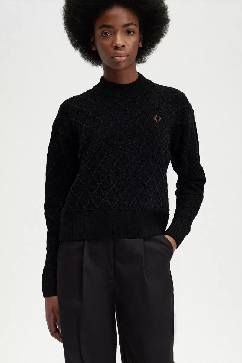 fred perry chenille grid womens jumper black