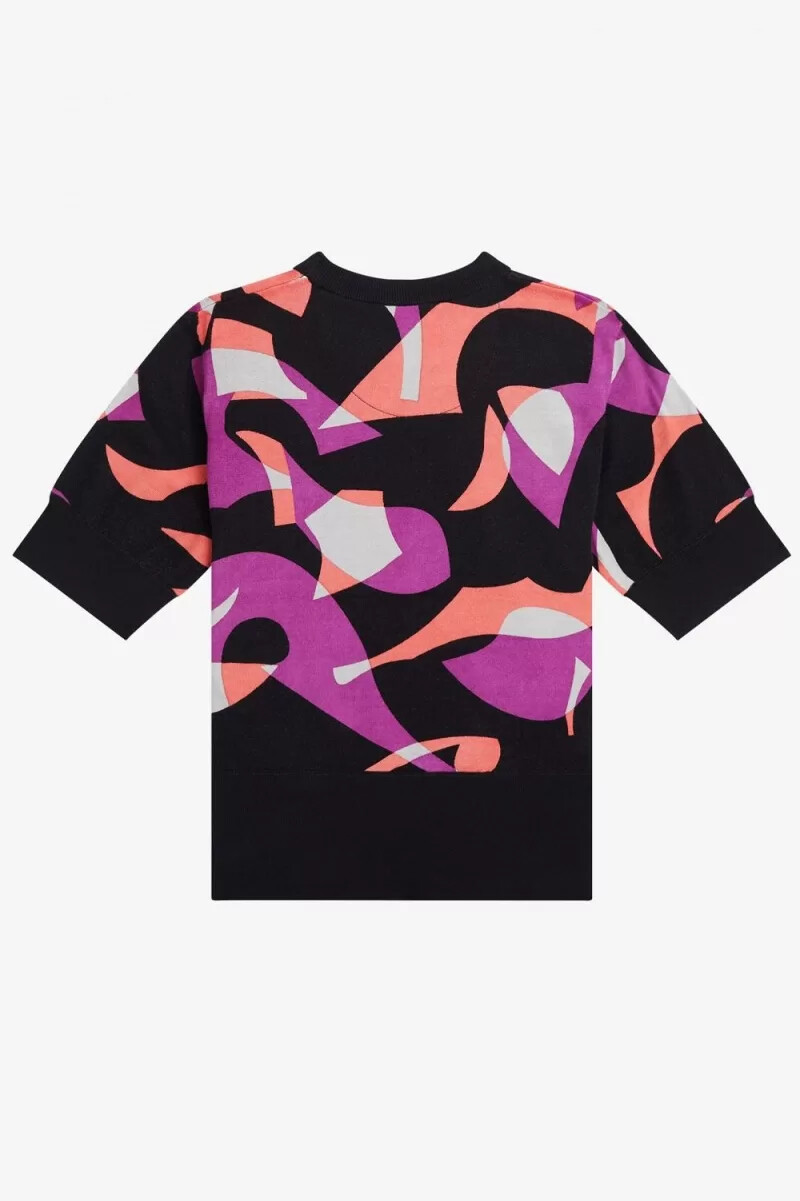 fred perry abstract short sleeve womens jumper black
