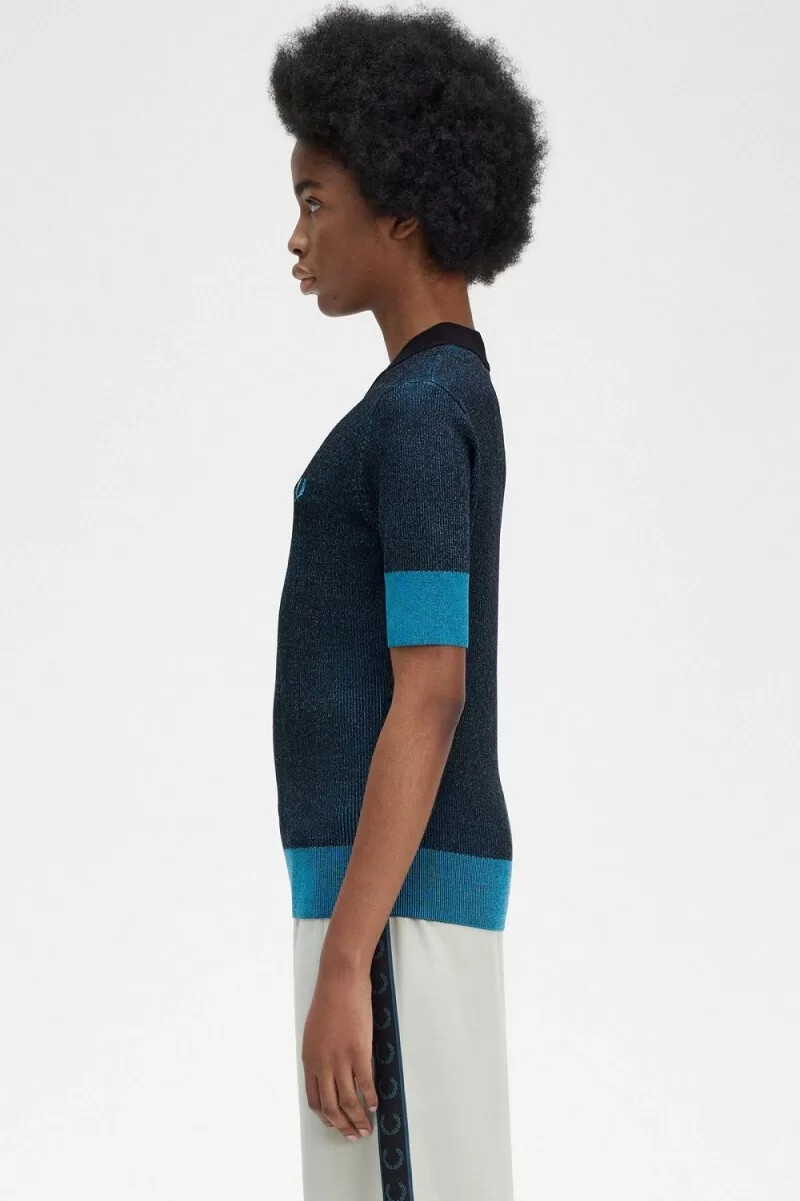 fred perry contrast rib short sleeve womens jumper black
