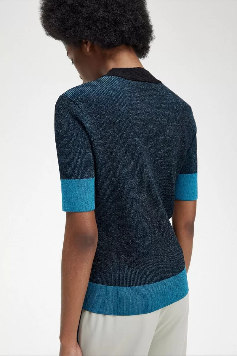 fred perry contrast rib short sleeve womens jumper black