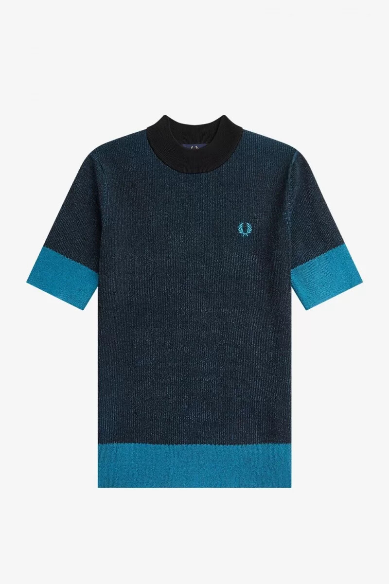 fred perry contrast rib short sleeve womens jumper black