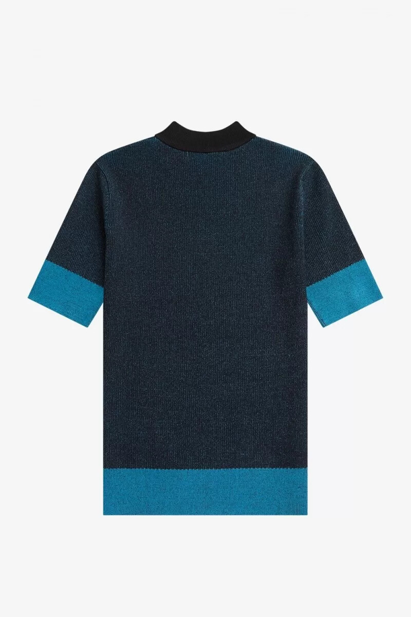 fred perry contrast rib short sleeve womens jumper black
