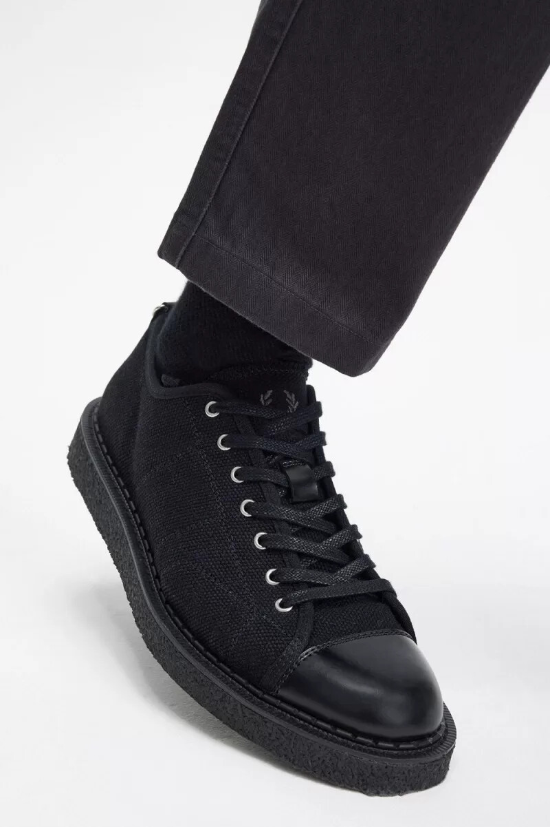 fred perry canvas monkey womens plimsolls black