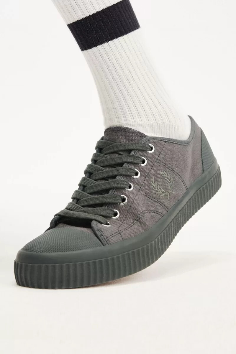 fred perry low hughes womens plimsolls field green warm grey