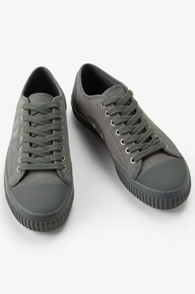 fred perry low hughes womens plimsolls field green warm grey
