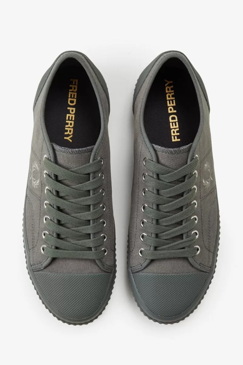 fred perry low hughes womens plimsolls field green warm grey