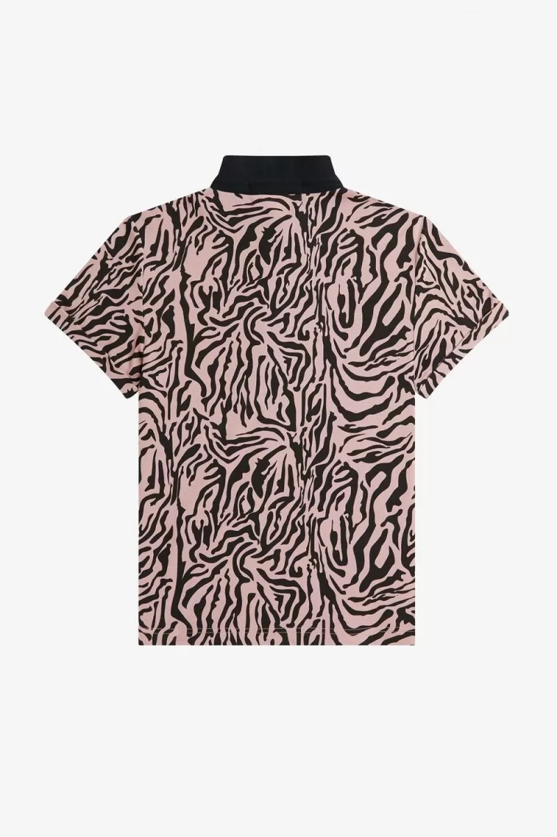 fred perry zebra print womens polo shirt dusty rose pink