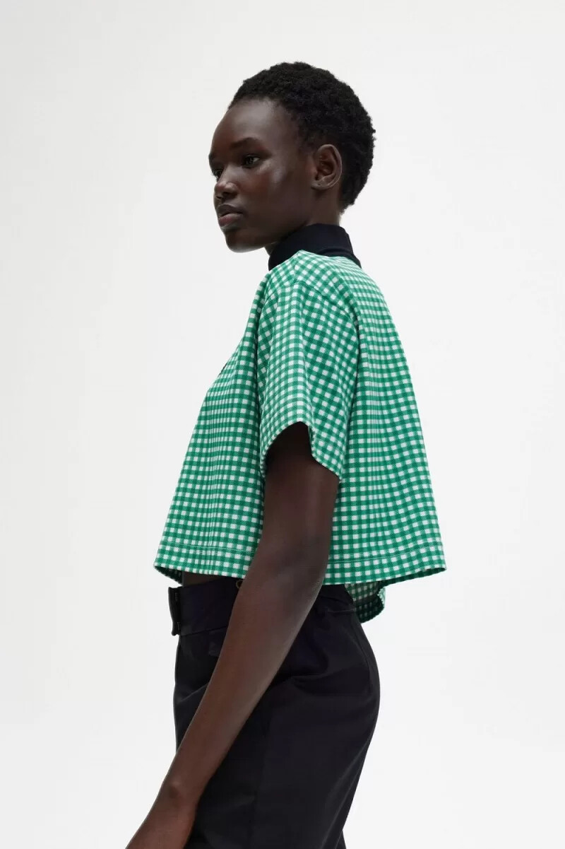 fred perry cropped gingham piqué womens polo shirt green