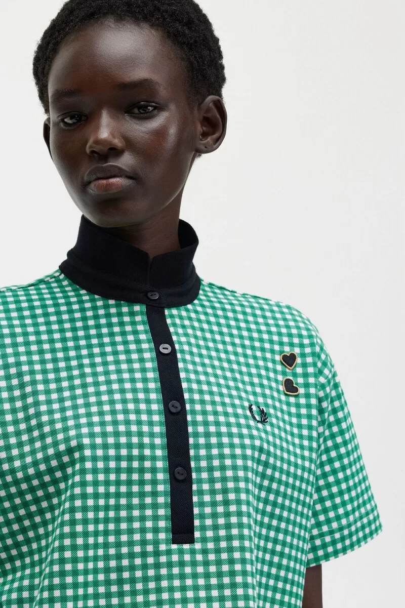 fred perry cropped gingham piqué womens polo shirt green