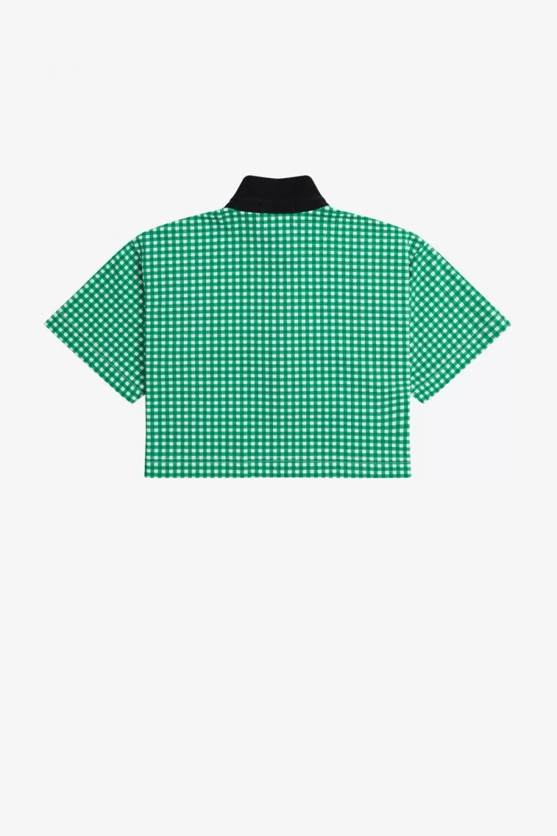 fred perry cropped gingham piqué womens polo shirt green
