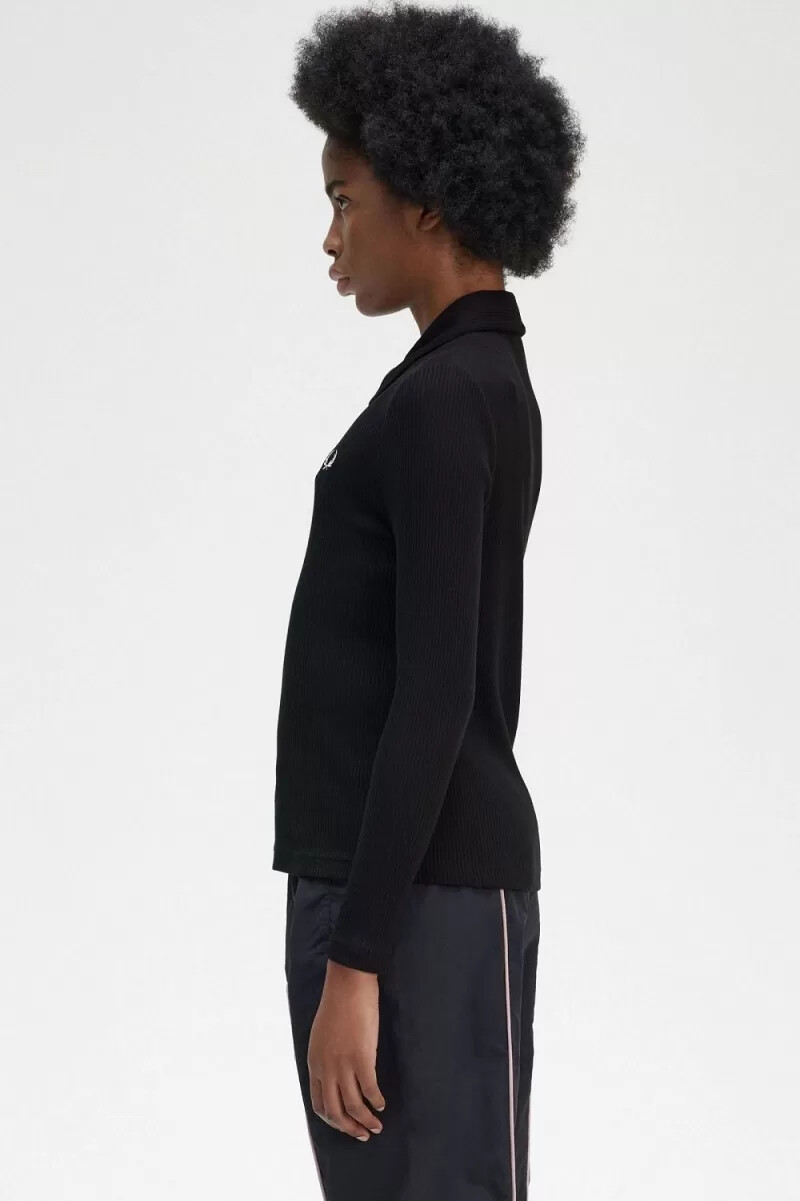 fred perry long sleeve ribbed womens polo shirt black