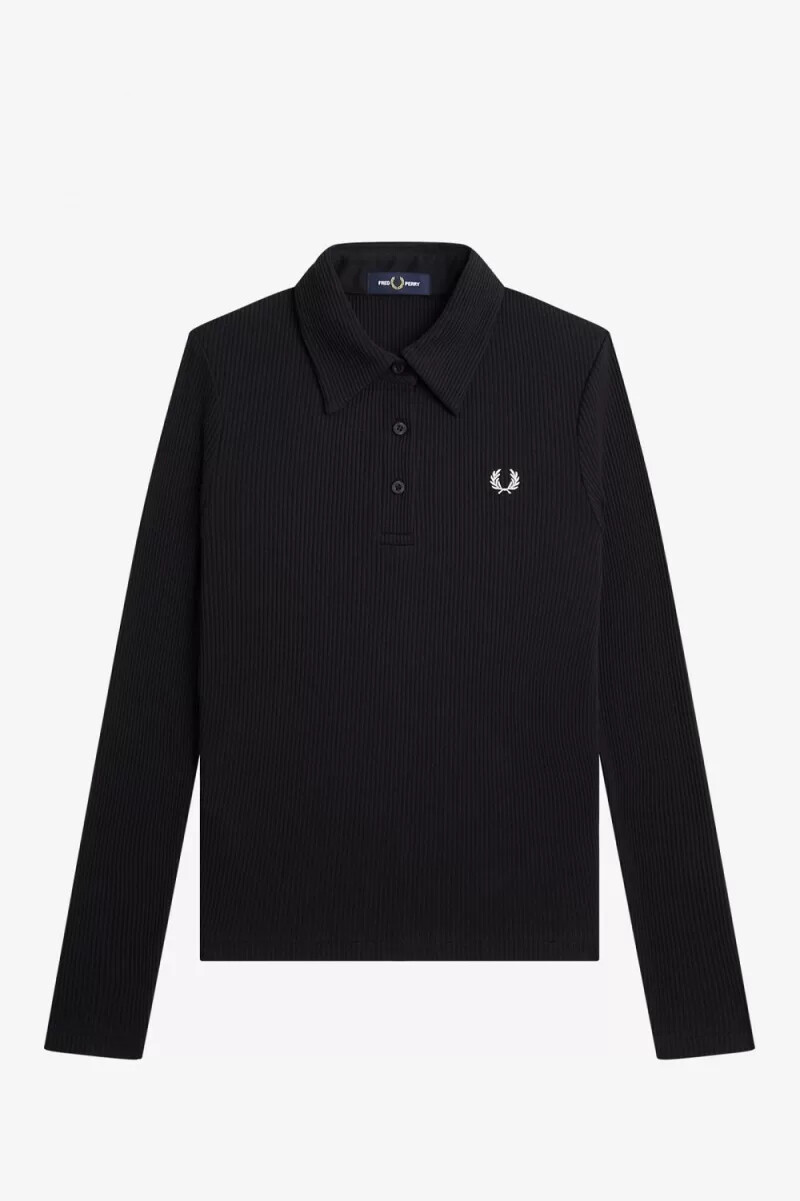 fred perry long sleeve ribbed womens polo shirt black