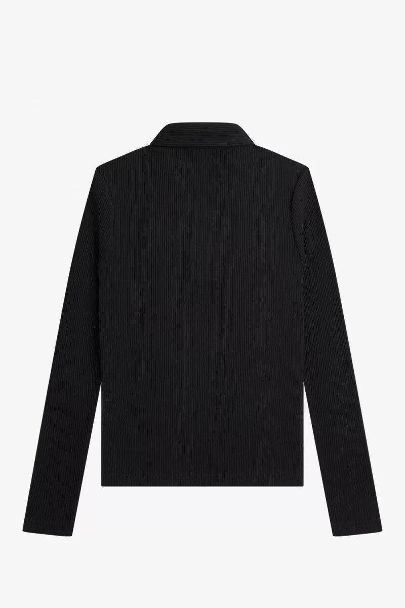 fred perry long sleeve ribbed womens polo shirt black