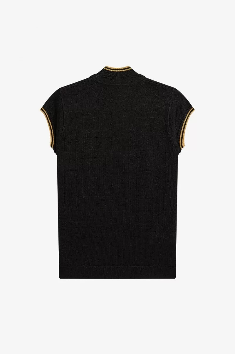 fred perry metallic knitted womens polo shirt black