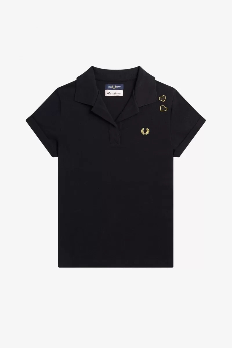 fred perry open-collar piqué womens polo shirt black