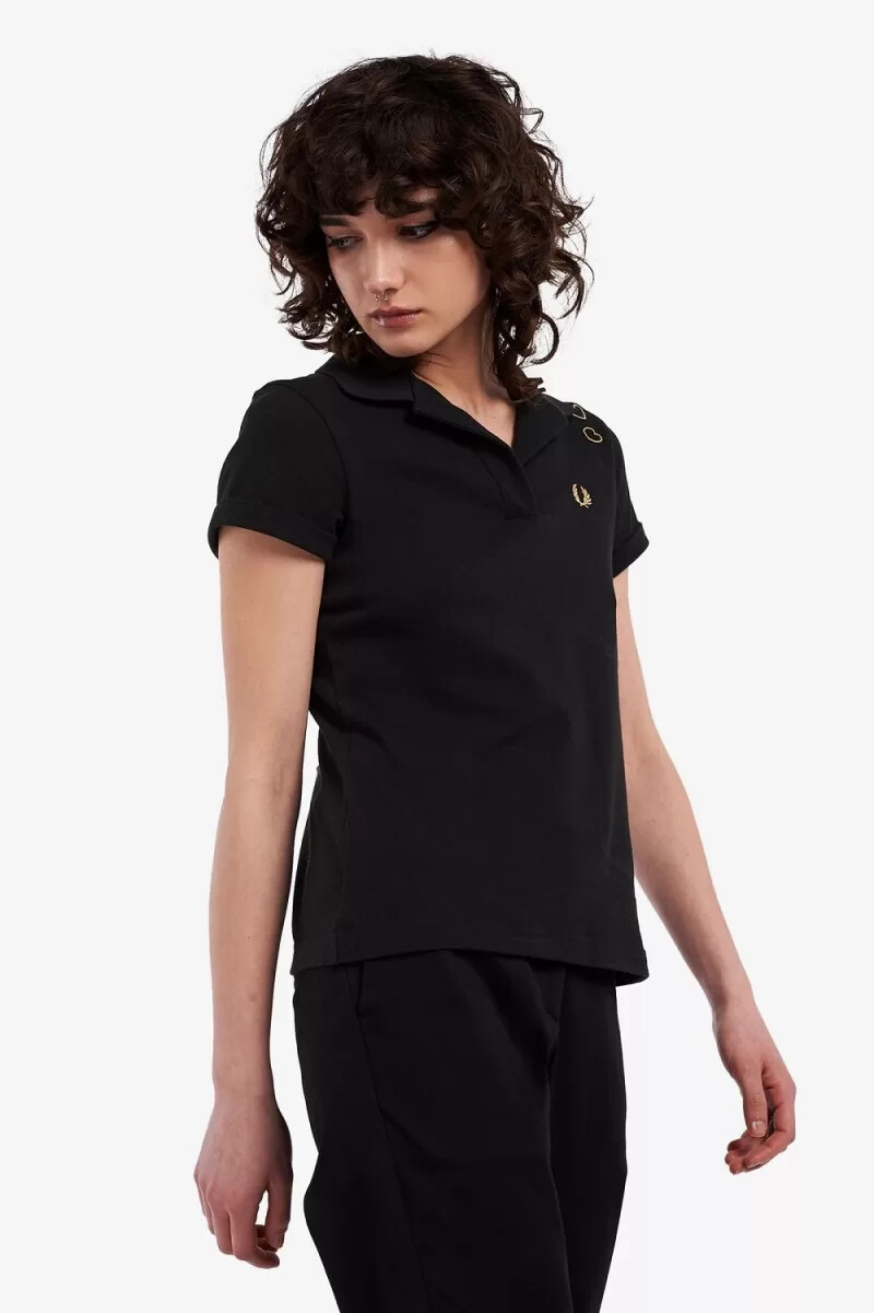 fred perry open-collar piqué womens polo shirt black