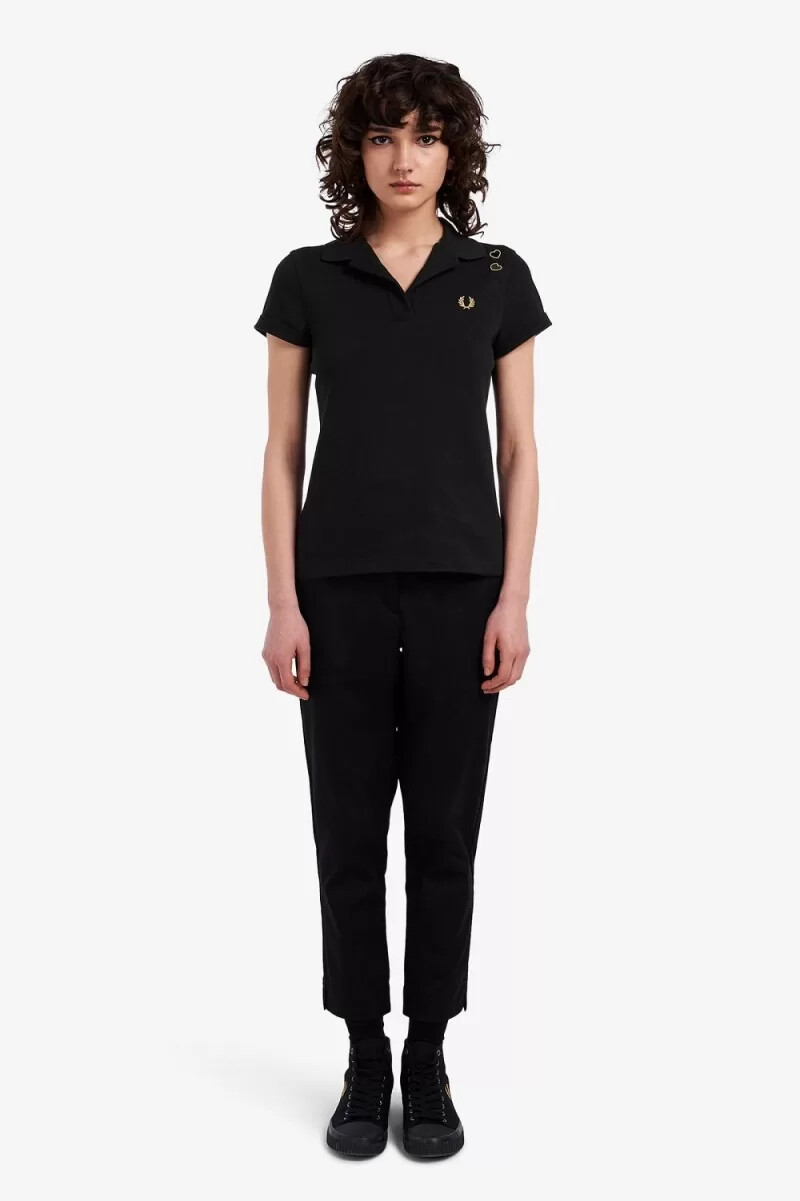 fred perry open-collar piqué womens polo shirt black
