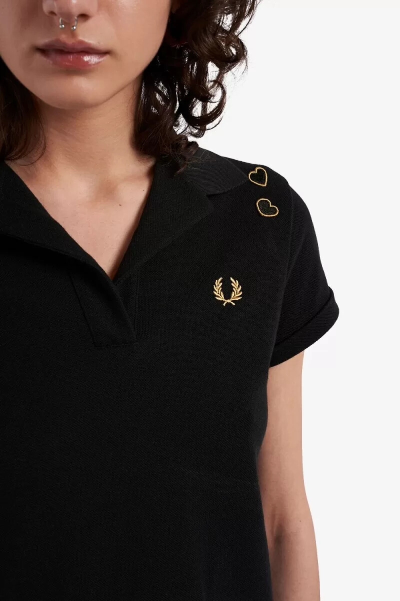 fred perry open-collar piqué womens polo shirt black
