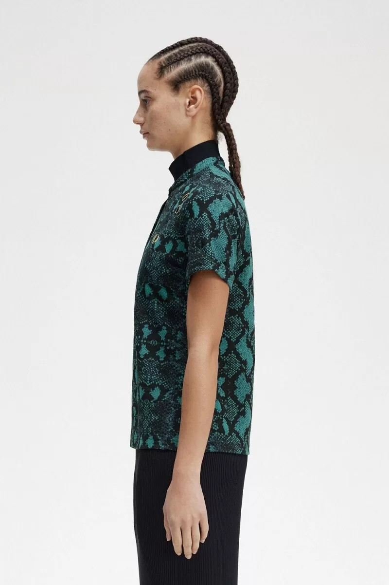 fred perry snake print womens polo shirt deep mint