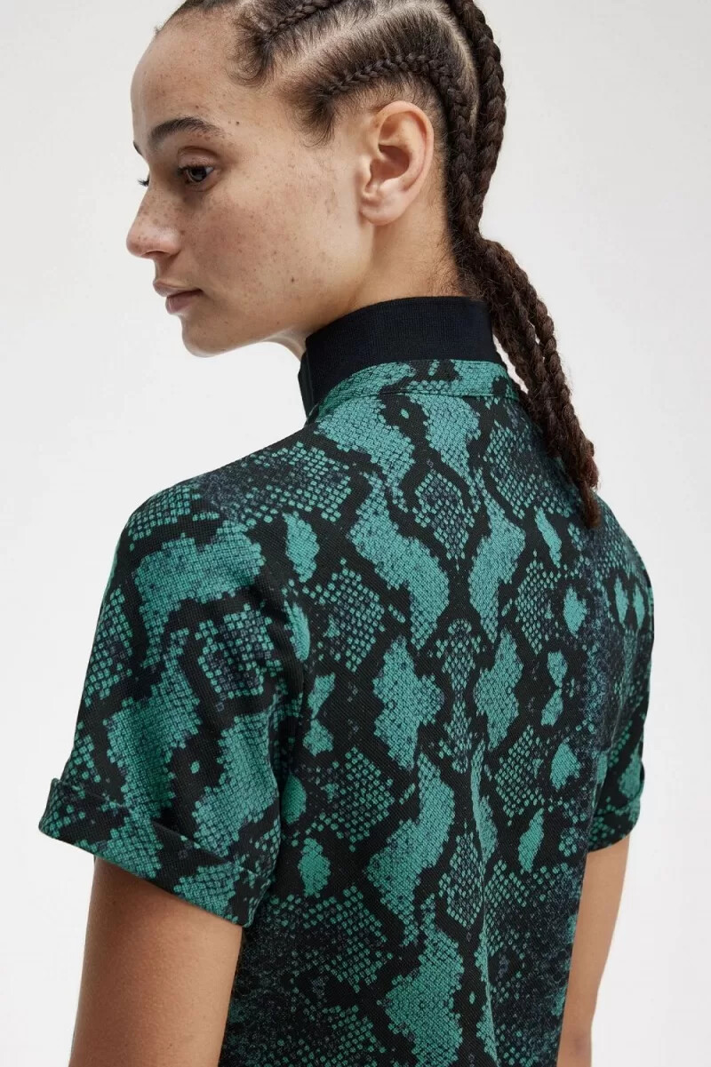 fred perry snake print womens polo shirt deep mint